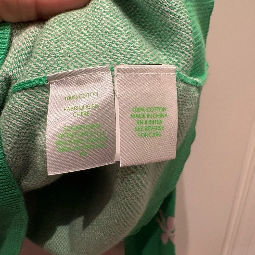 Lilly Pulitzer Green V-Neck Sweater with Pink Floral Design - Picture 2 of 2